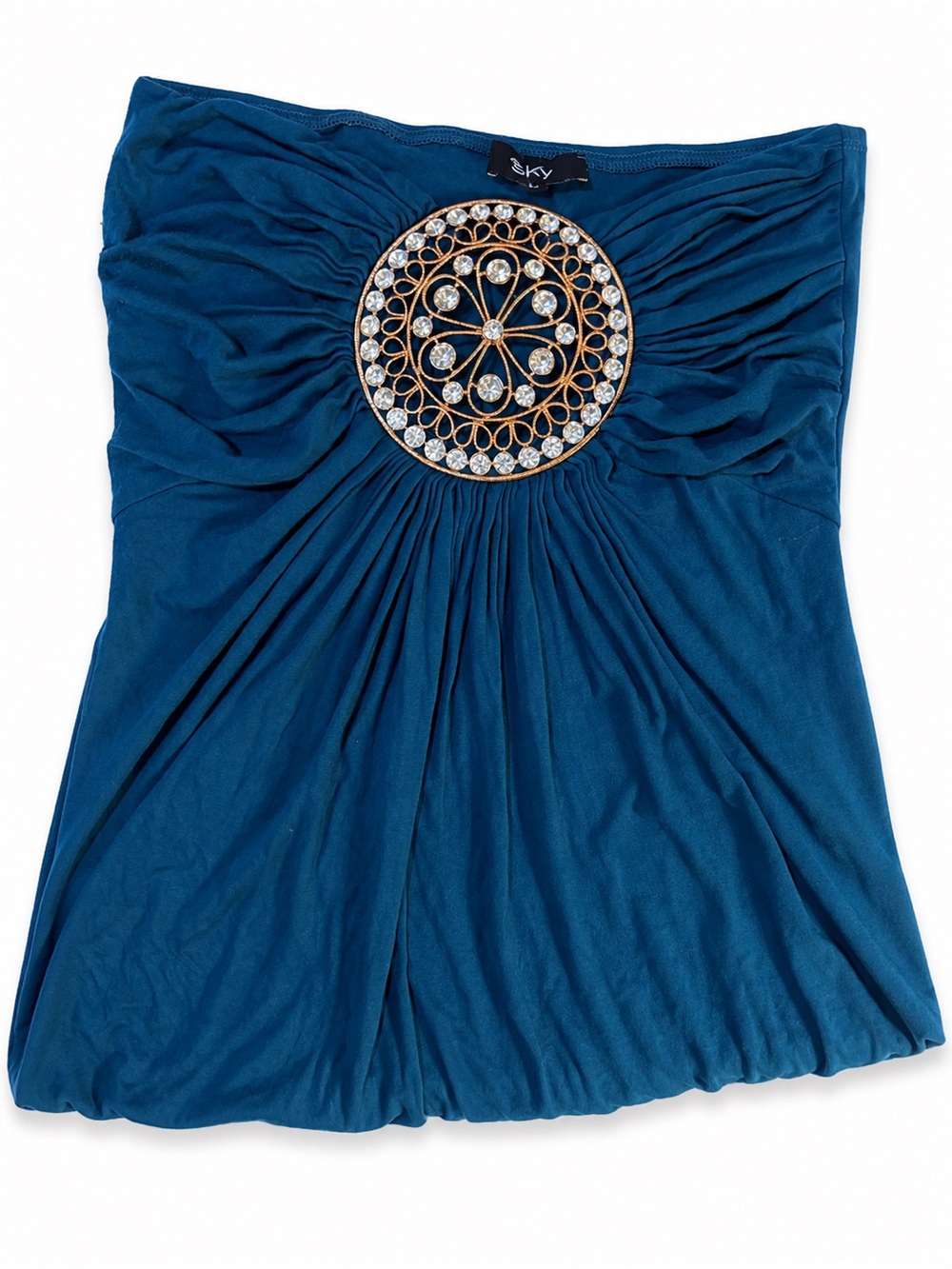 Sky Teal Strapless Camisole with Gold Medallion - Picture 3 of 6